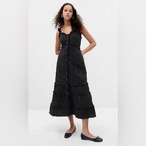 NWT Gap black ruffle hem eyelet dress Size XXL